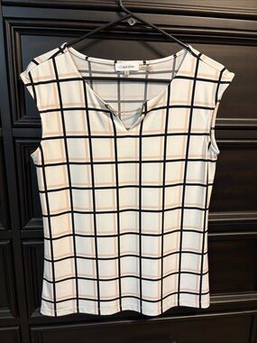Calvin Klein Cream and Black Windowpane V-Neck Camisole
